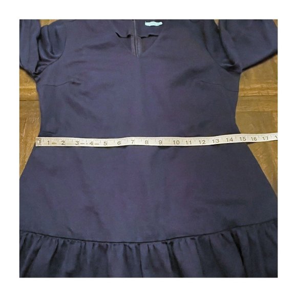 J. McLaughlin Navy Blue Cotton Sateen 3/4 Sleeve Drop Waist Dara Midi Dress XS - Picture 9 of 10